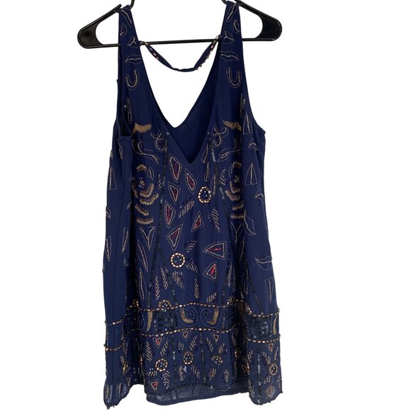 Navy Blue Sequin Embellished Halter Dress Free People Small RL10648 - Picture 6 of 11